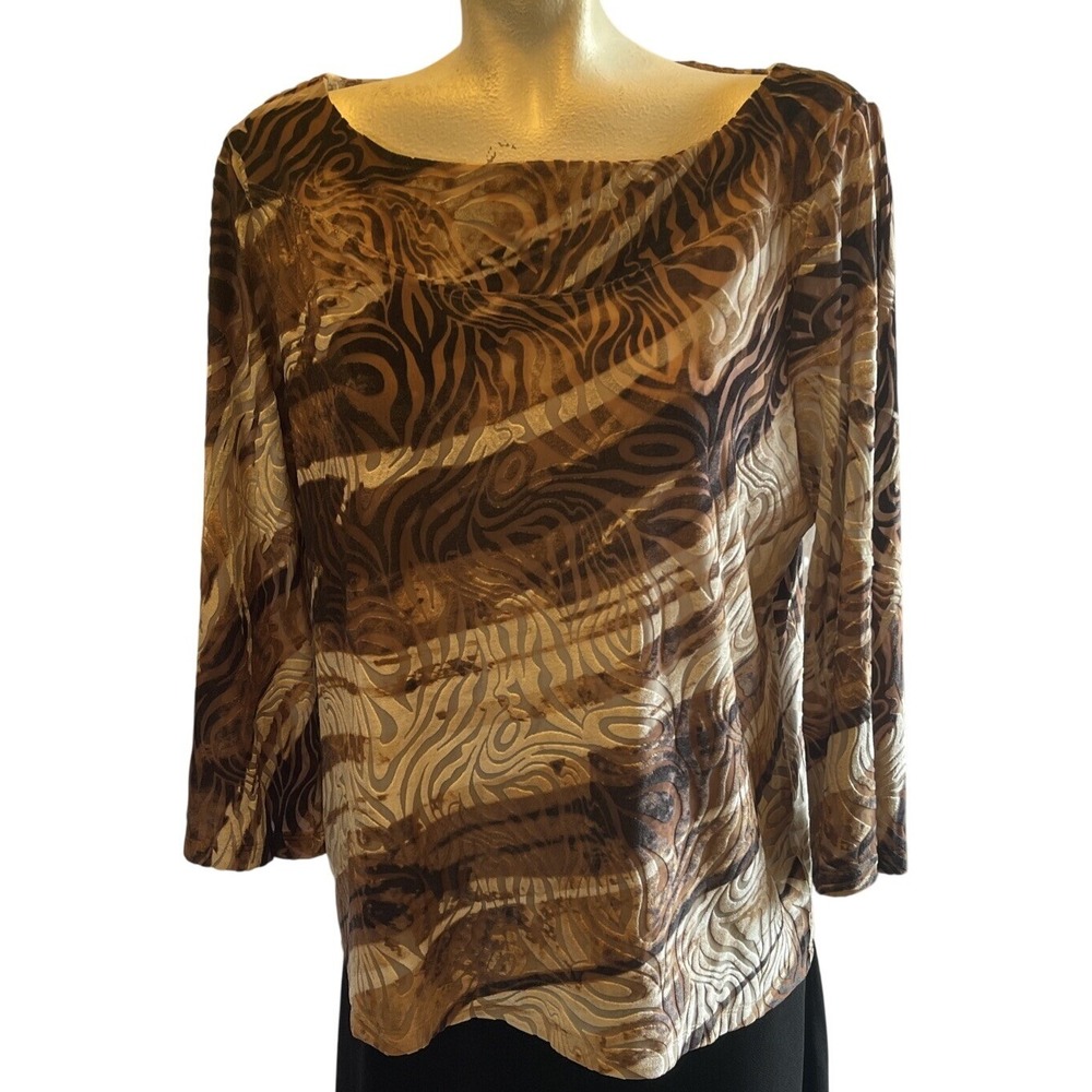 Chicos‎ 2 Animal Print Burnout Sheer Long Sleeve Top Made in USA